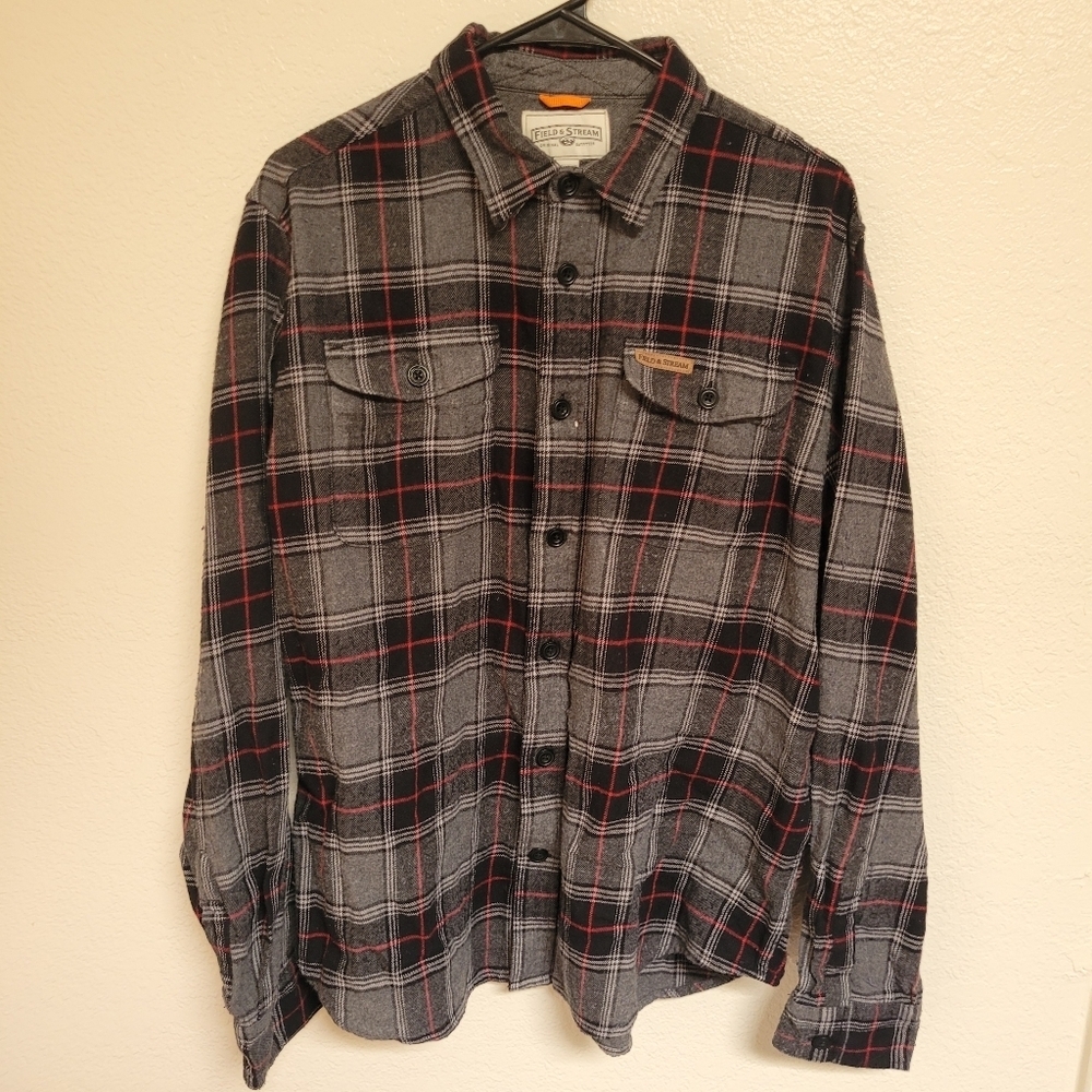 Field and Stream Grey Red And Black Flannel